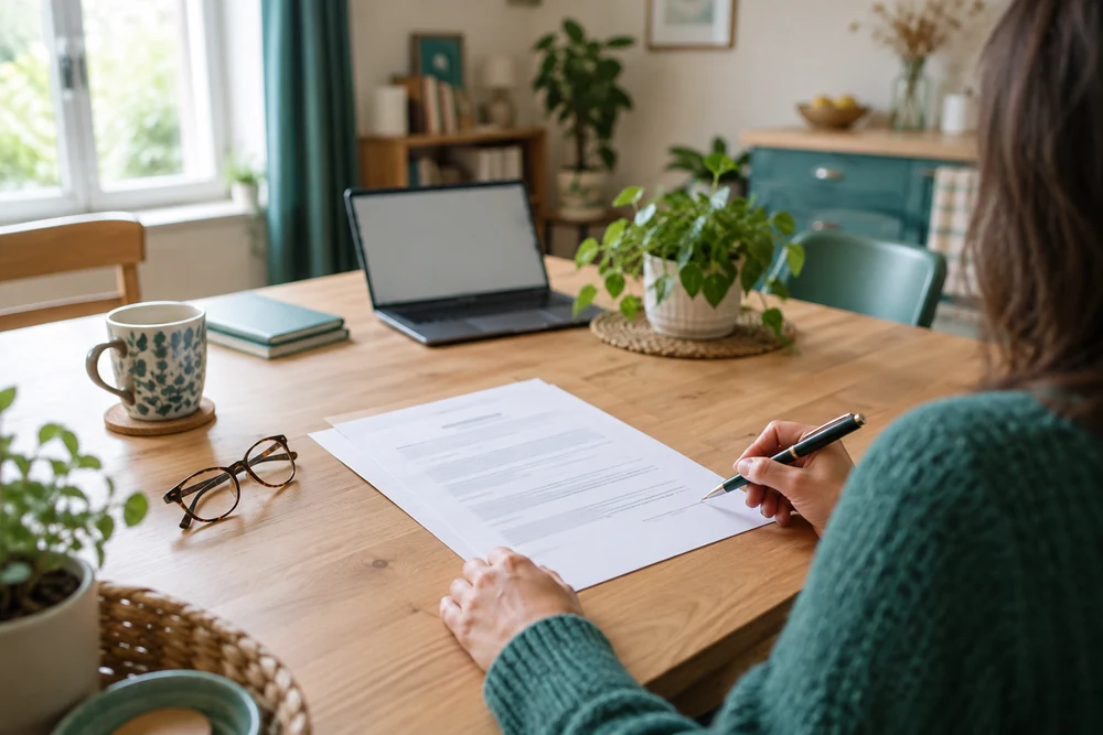 Contrat de travail relu avant de cumuler avec une micro-entreprise : contrat, stylo et lunettes sur une table